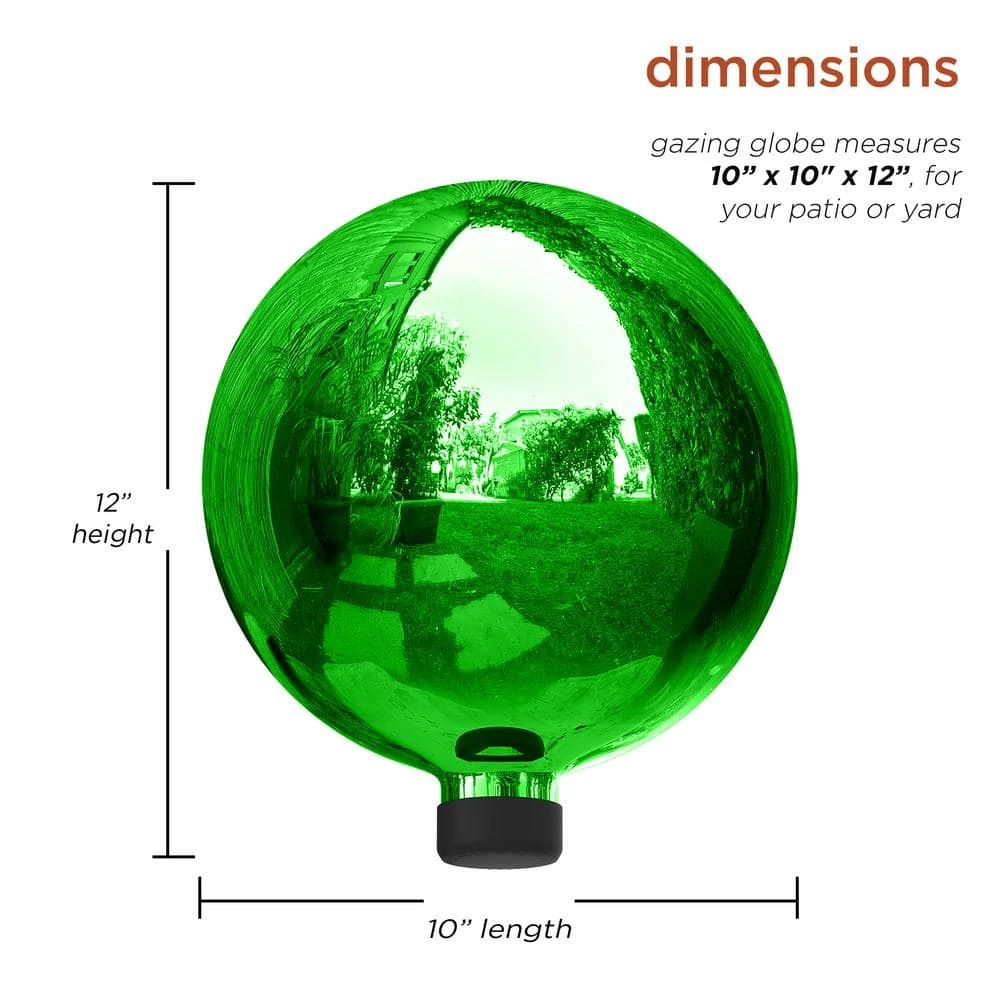 Alpine Corporation 10 in. Dia Indoor/Outdoor Glass Gazing Globe Festive Yard Decor, Green - Image 7