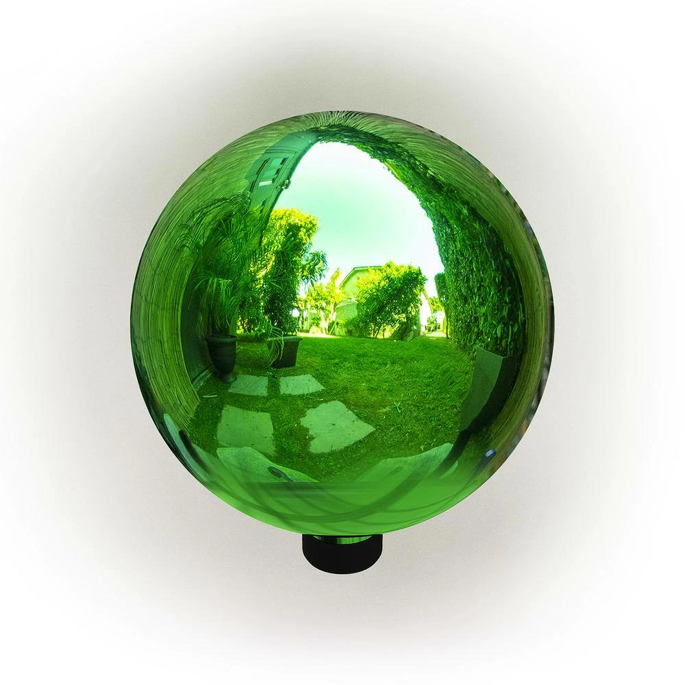 Alpine Corporation 10 in. Dia Indoor/Outdoor Glass Gazing Globe Festive Yard Decor, Green - Image 4