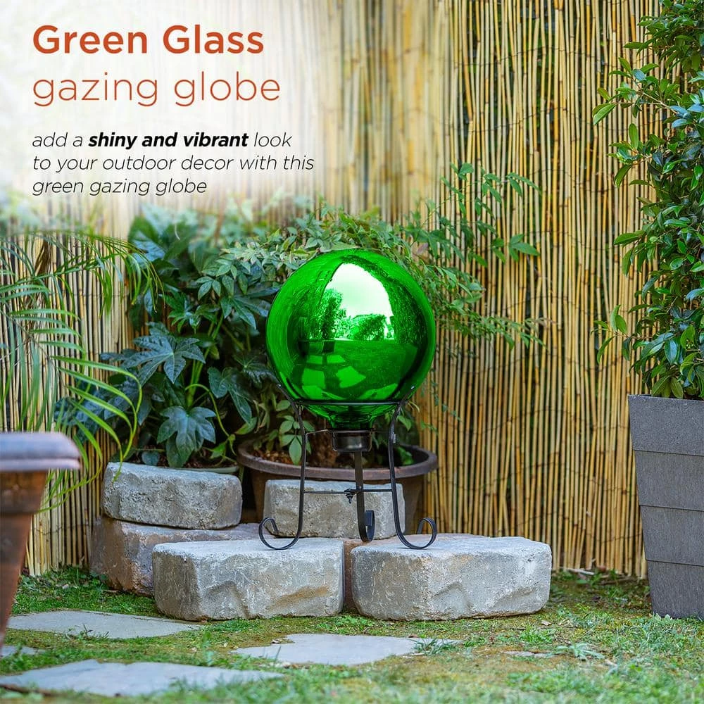Alpine Corporation 10 in. Dia Indoor/Outdoor Glass Gazing Globe Festive Yard Decor, Green - Image 8