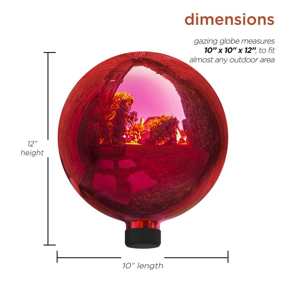 Alpine Corporation 10 in. Dia Indoor/Outdoor Glass Gazing Globe Yard Decoration, Red - Image 3