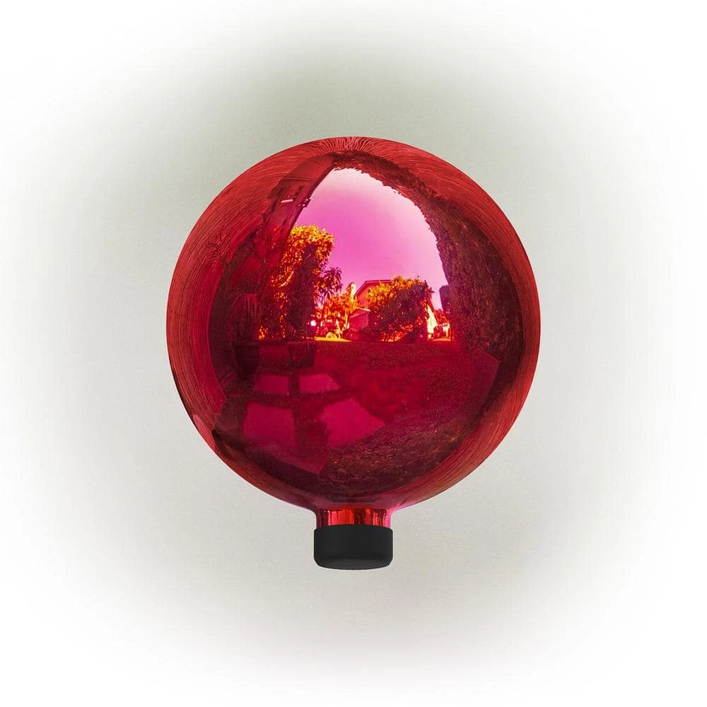 Alpine Corporation 10 in. Dia Indoor/Outdoor Glass Gazing Globe Yard Decoration, Red