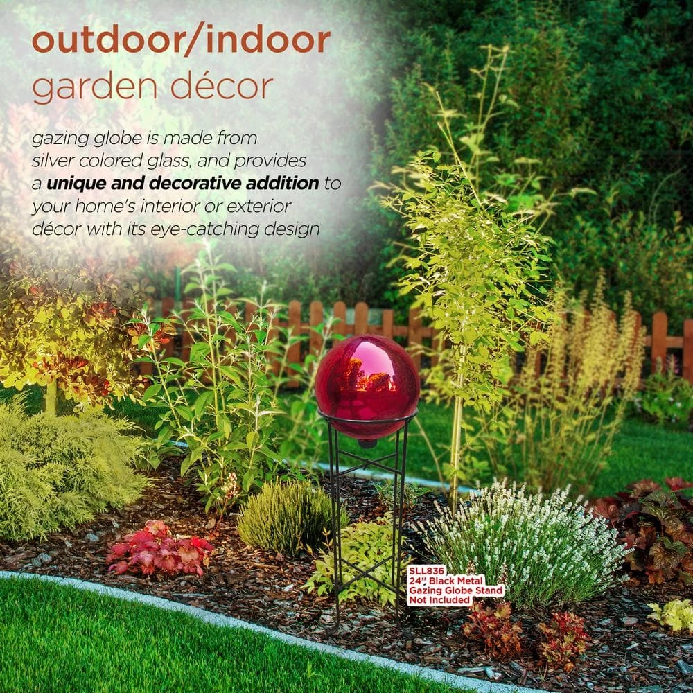 Alpine Corporation 10 in. Dia Indoor/Outdoor Glass Gazing Globe Yard Decoration, Red - Image 6