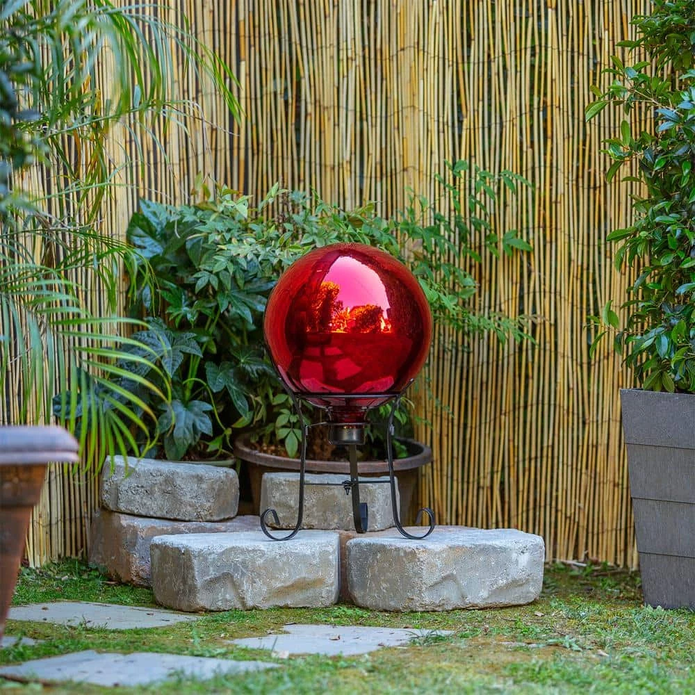 Alpine Corporation 10 in. Dia Indoor/Outdoor Glass Gazing Globe Yard Decoration, Red - Image 2