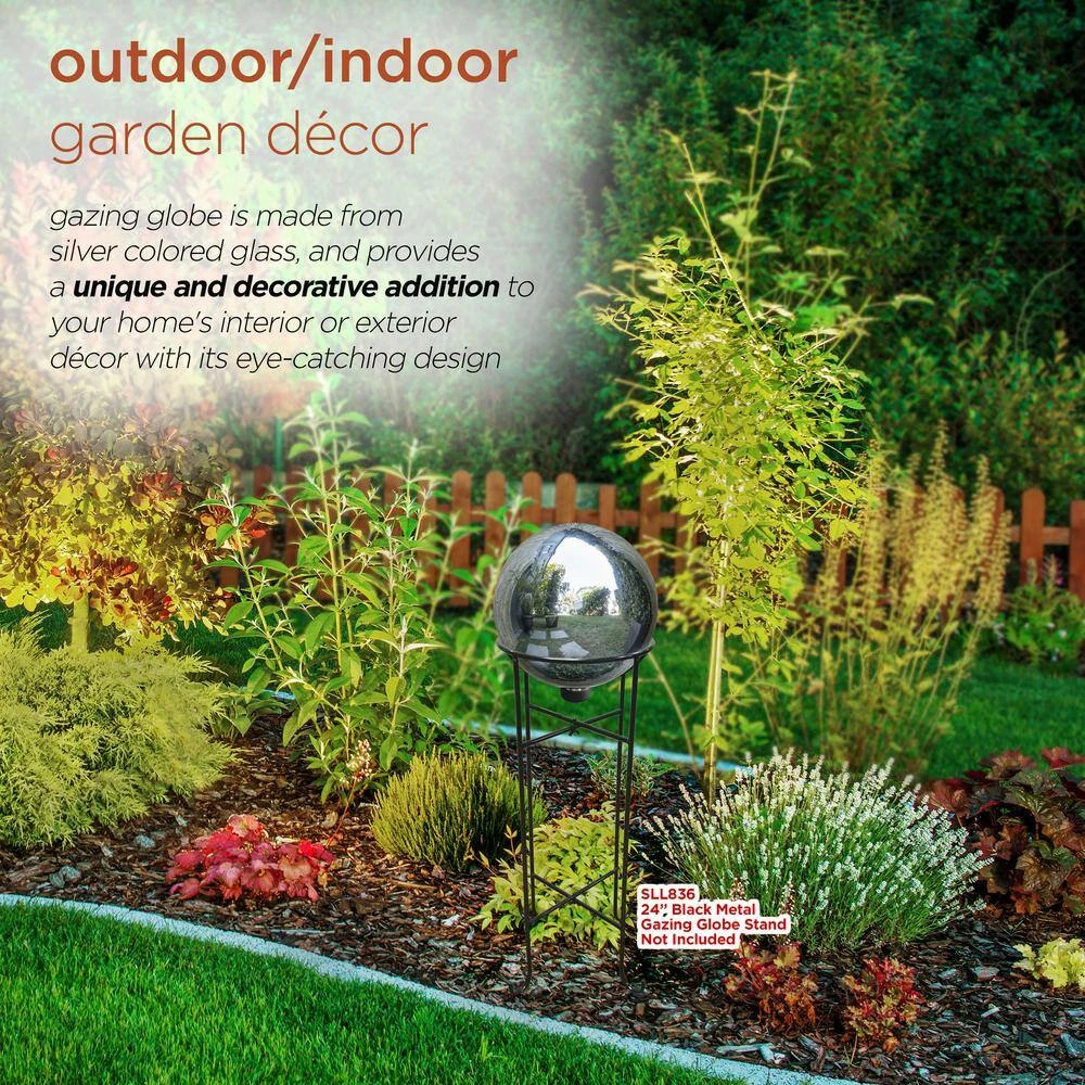 Alpine Corporation 10 in. Dia Indoor/Outdoor Glass Gazing Globe Yard Decoration, Silver - Image 5