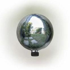 Alpine Corporation 10 in. Dia Indoor/Outdoor Glass Gazing Globe Yard Decoration, Silver