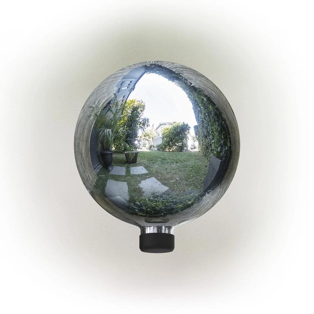 Alpine Corporation 10 in. Dia Indoor/Outdoor Glass Gazing Globe Yard Decoration, Silver