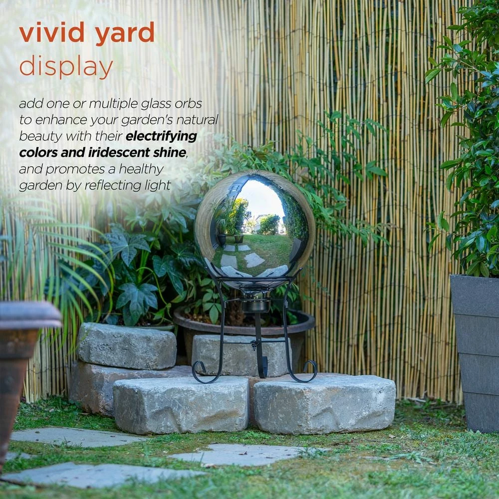 Alpine Corporation 10 in. Dia Indoor/Outdoor Glass Gazing Globe Yard Decoration, Silver - Image 4