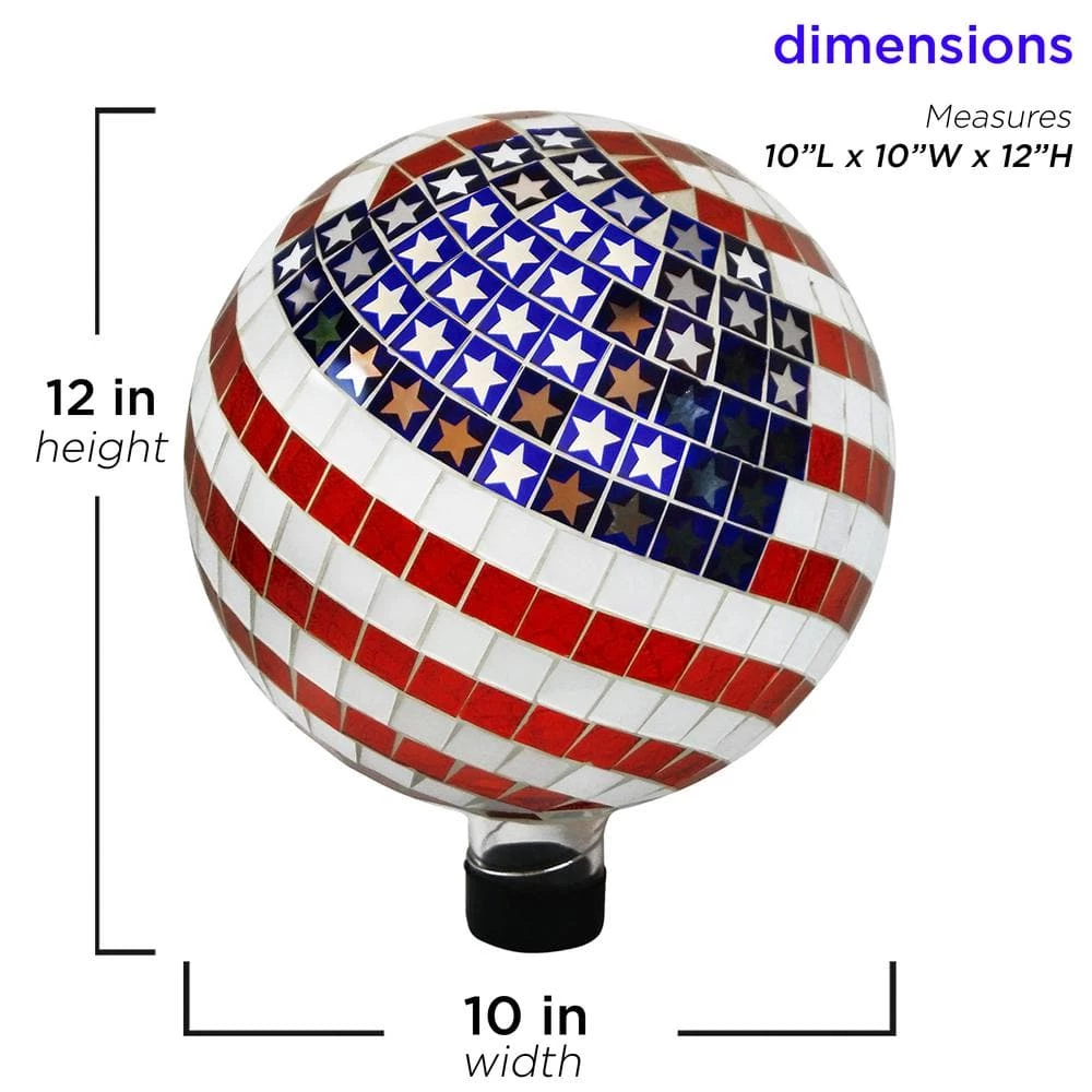 Alpine Corporation 12 in. Tall Indoor/Outdoor Mosaic American Flag Gazing Globe Yard Art Decor - Image 3