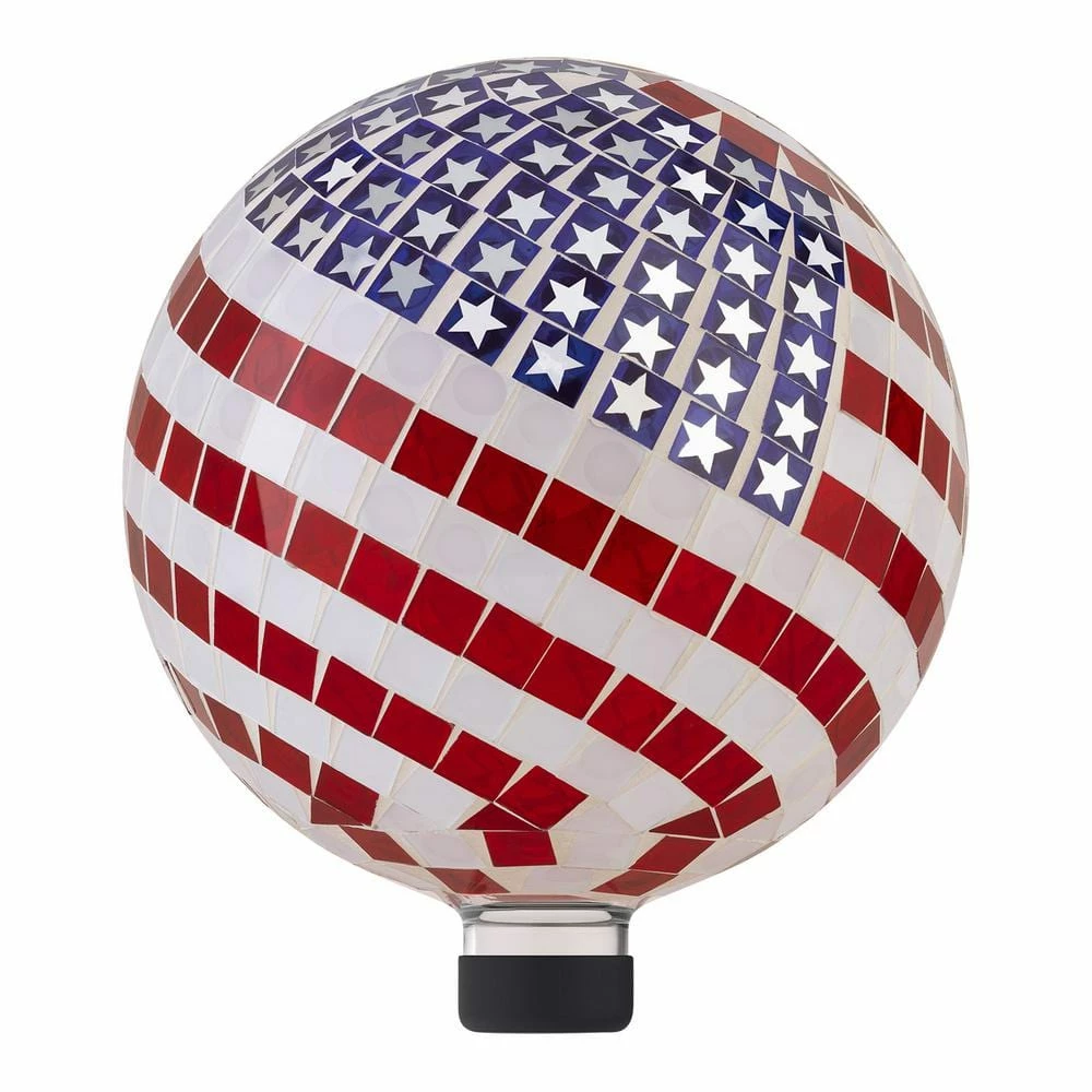 Alpine Corporation 12 in. Tall Indoor/Outdoor Mosaic American Flag Gazing Globe Yard Art Decor