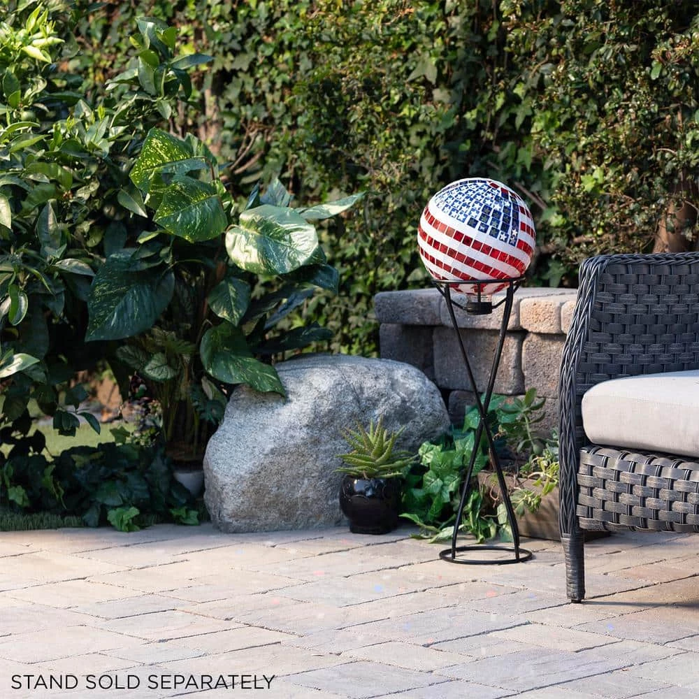 Alpine Corporation 12 in. Tall Indoor/Outdoor Mosaic American Flag Gazing Globe Yard Art Decor - Image 2