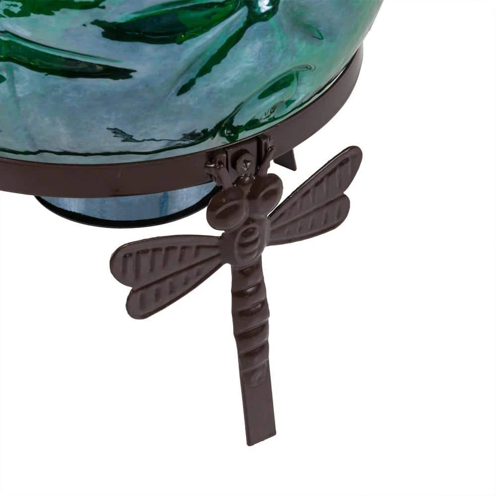Alpine Corporation 13 in. Tall Indoor/Outdoor Pearlized Green Glass LED Gazing Globe with Stand - Image 8