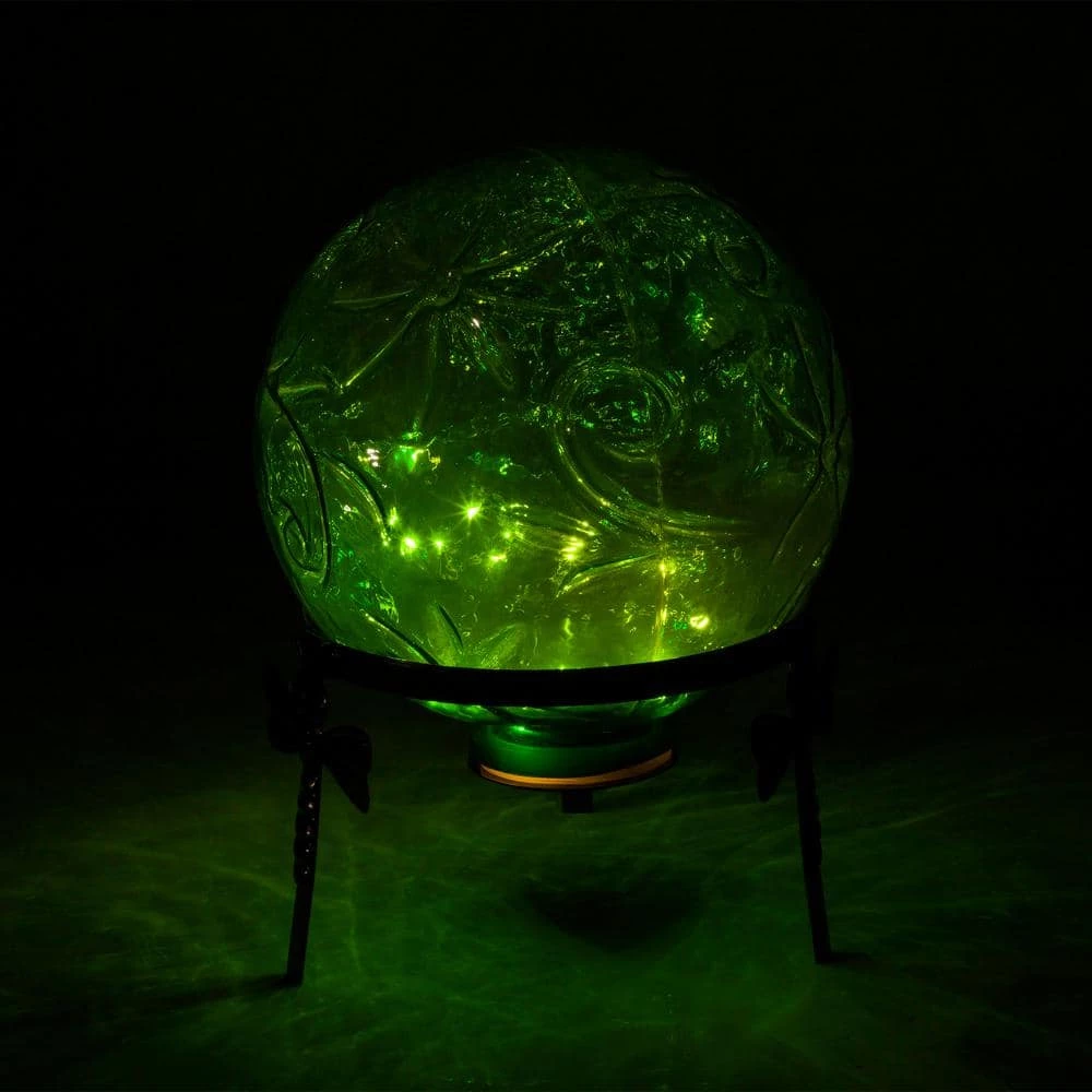 Alpine Corporation 13 in. Tall Indoor/Outdoor Pearlized Green Glass LED Gazing Globe with Stand - Image 5
