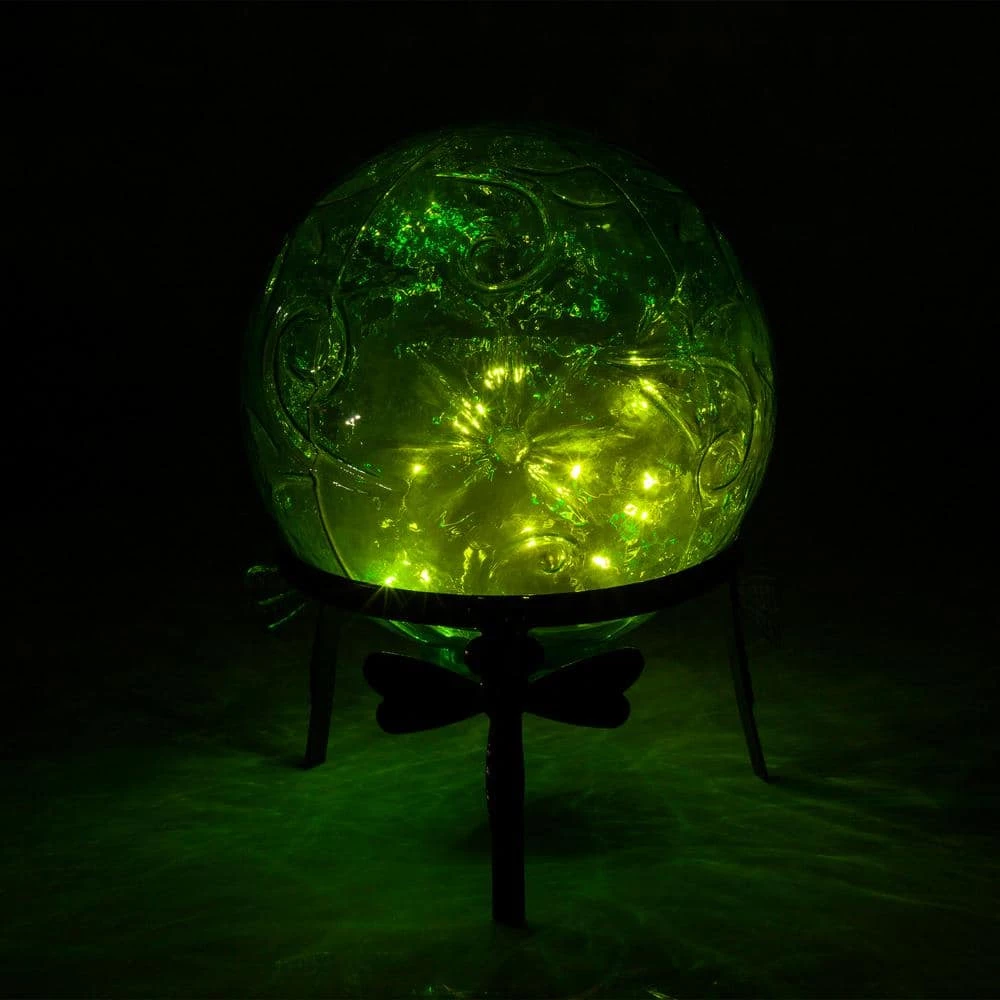 Alpine Corporation 13 in. Tall Indoor/Outdoor Pearlized Green Glass LED Gazing Globe with Stand - Image 7