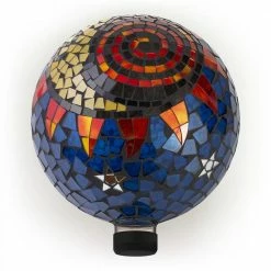 Alpine Corporation Indoor/Outdoor Glass Mosaic Sun and Moon Design Gazing Globe Yard Decoration