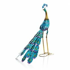 Alpine Corporation 33 in. Tall Indoor/Outdoor Metallic Peacock Standing Yard Statue Decoration, Multicolor