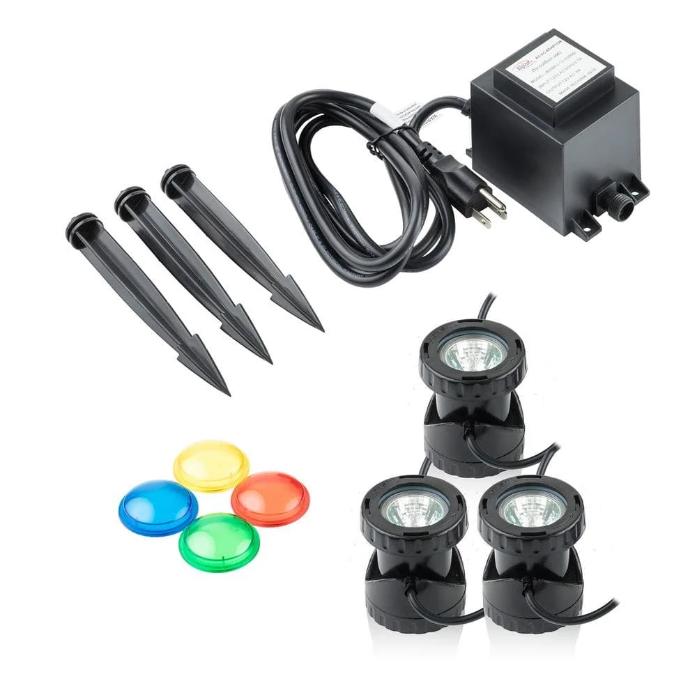 Alpine Corporation Power Beam Set of 3 Indoor/Outdoor 20-Watt Halogen Lights with Transformer