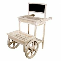 Alpine Corporation 34 in. Tall Indoor/Outdoor Wooden 2-Tier Plant Display Stand with Chalkboard and Wheels