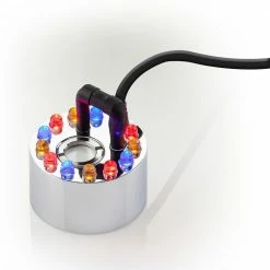 Alpine Corporation Single Jet Pond Fogger with Floating Ring and 12 LED Lights with Transformer Outdoor Decor Accessory