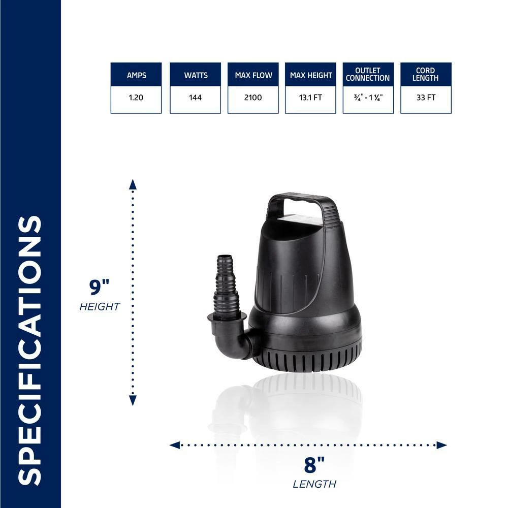 Alpine Corporation Hurricane Pump 1500 GPH with 33 Ft. Cord for Ponds, Fountains, and Waterfalls - Image 3