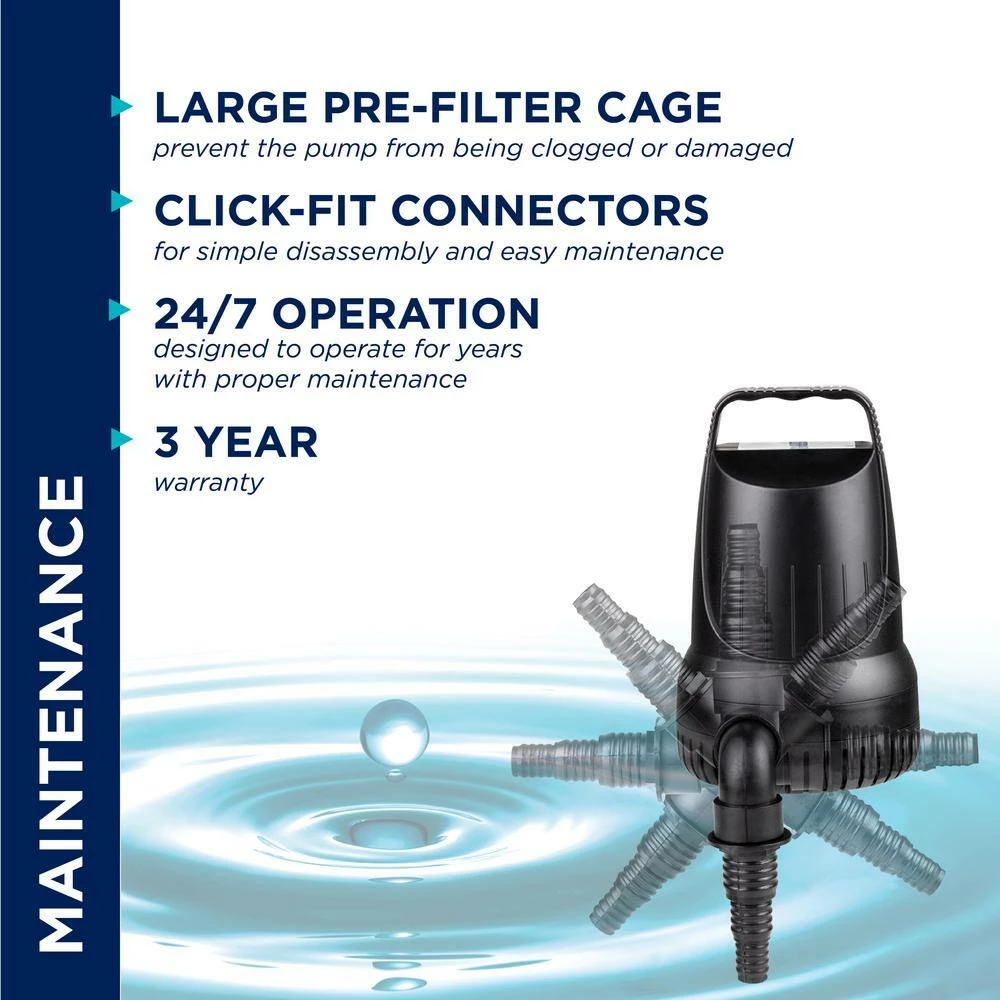 Alpine Corporation Hurricane Pump 1500 GPH with 33 Ft. Cord for Ponds, Fountains, and Waterfalls - Image 6
