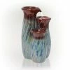 Alpine Corporation 11 in. H Indoor Tiered Glossy Ceramic Vase Tabletop Fountain, Brown/Blue