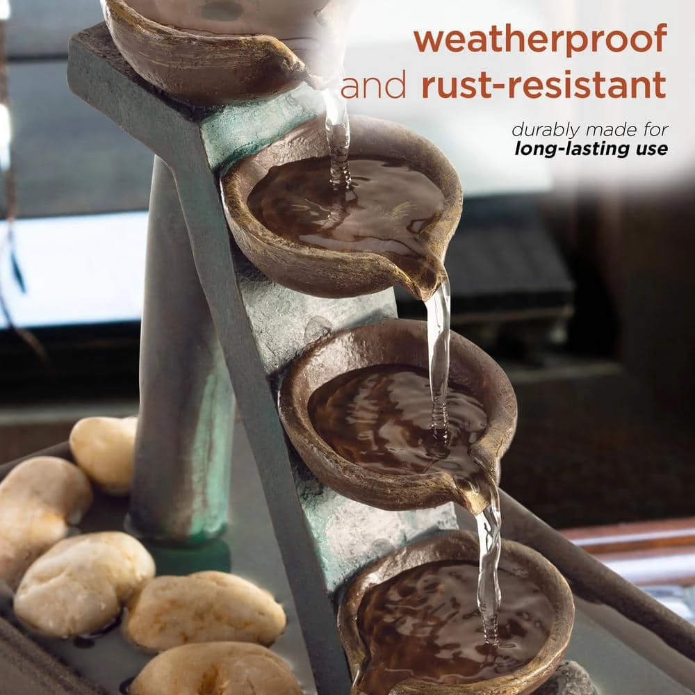 Alpine Corporation 8 in. Tall Indoor/Outdoor 4-Tier Step Tabletop Fountain with Rustic Bowls - Image 7