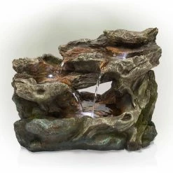 Alpine Corporation 10 in. Tall Tabletop 3-Tier Waterfall Rock Fountain with LED Lights