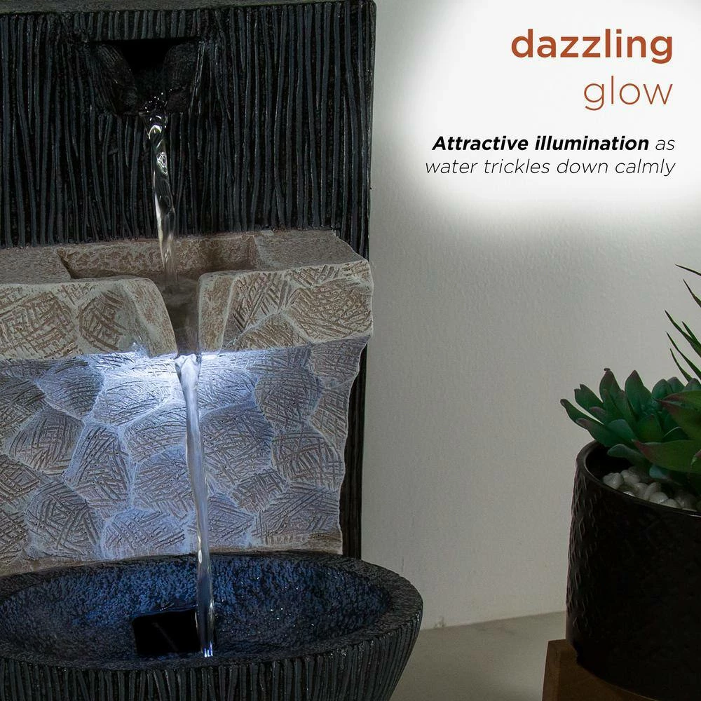 Alpine Corporation 14 in. Tall Modern Cascading Tabletop Fountain Decoration with LED Lights - Image 5