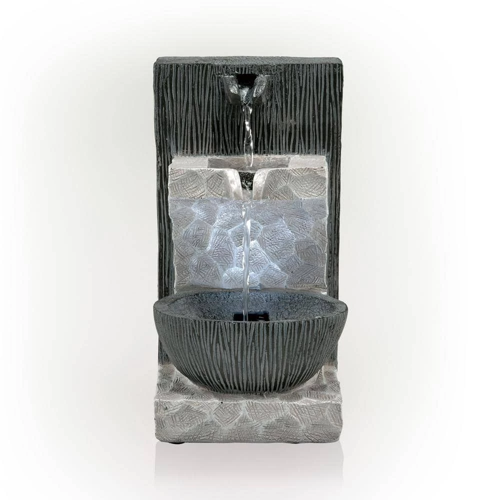Alpine Corporation 14 in. Tall Modern Cascading Tabletop Fountain Decoration with LED Lights