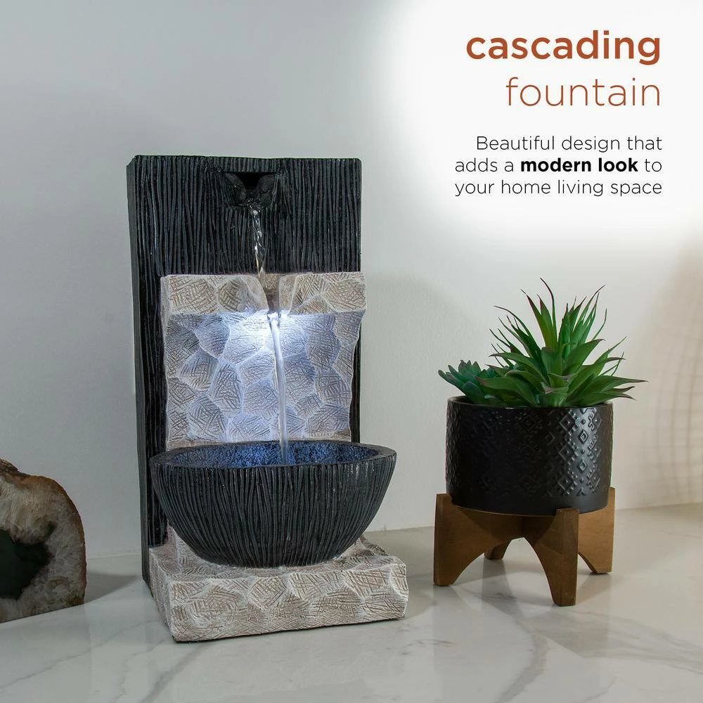 Alpine Corporation 14 in. Tall Modern Cascading Tabletop Fountain Decoration with LED Lights - Image 4