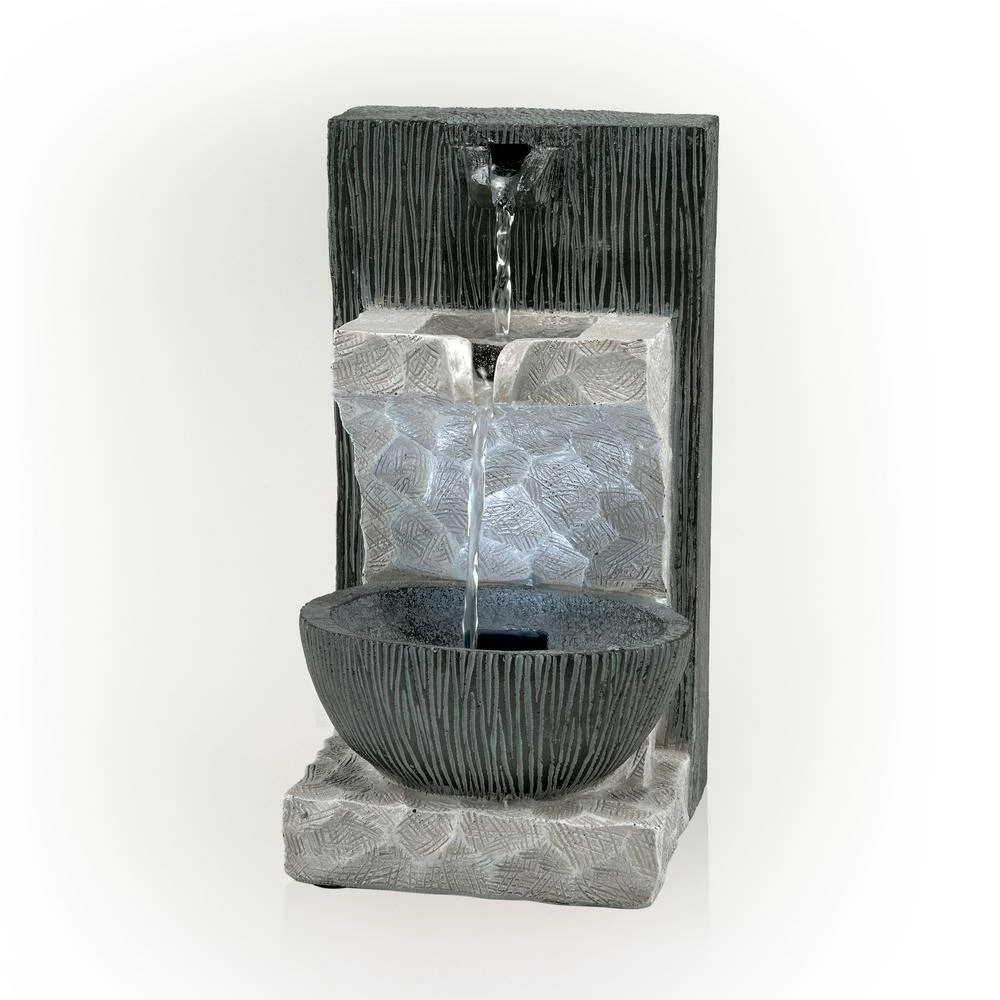 Alpine Corporation 14 in. Tall Modern Cascading Tabletop Fountain Decoration with LED Lights - Image 8
