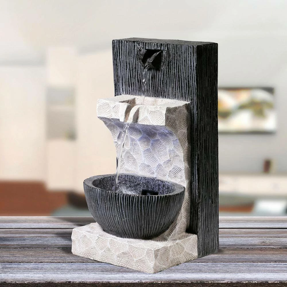 Alpine Corporation 14 in. Tall Modern Cascading Tabletop Fountain Decoration with LED Lights - Image 2