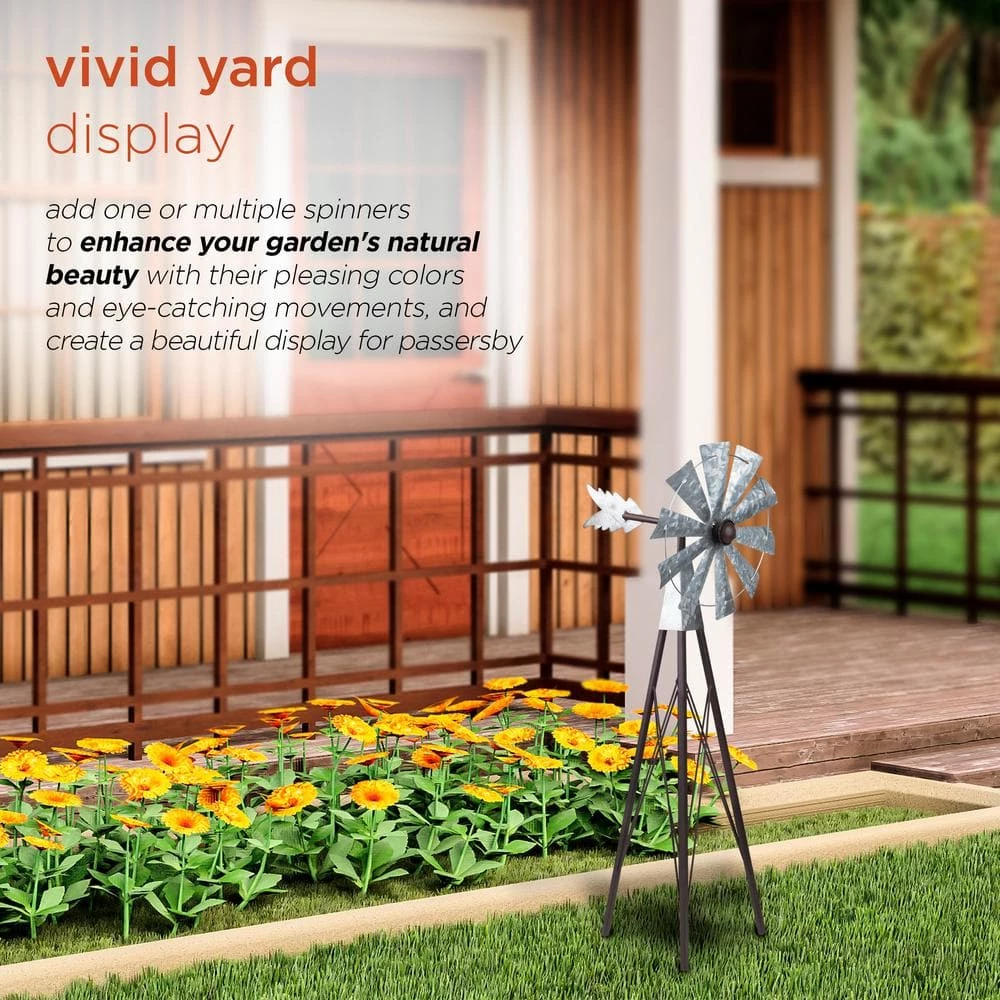 Alpine Corporation 24 in. Tall Outdoor Metal Windmill Spinner Garden Yard Decoration, Bronze and Silver - Image 5