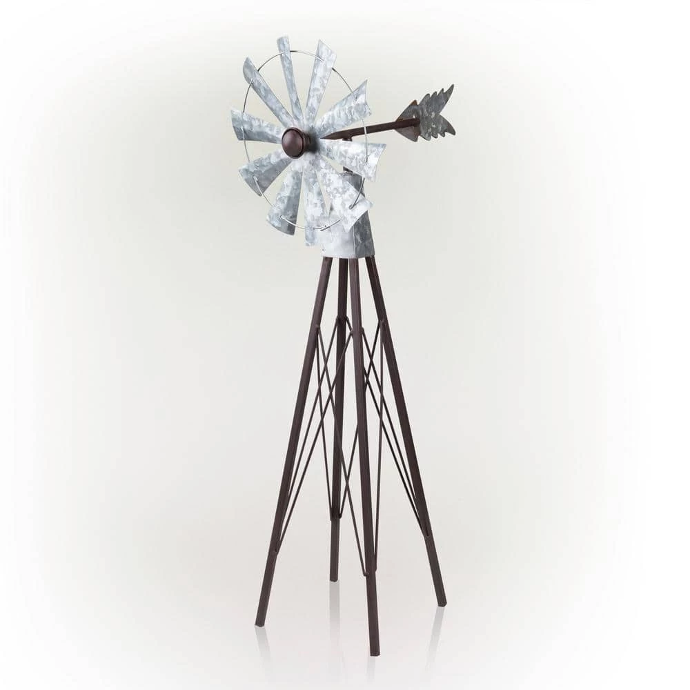 Alpine Corporation 24 in. Tall Outdoor Metal Windmill Spinner Garden Yard Decoration, Bronze and Silver - Image 9