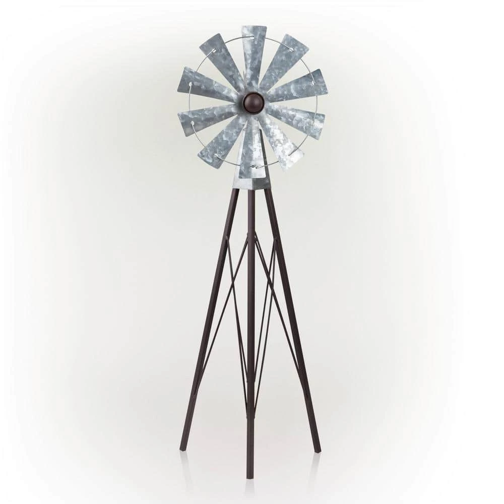 Alpine Corporation 24 in. Tall Outdoor Metal Windmill Spinner Garden Yard Decoration, Bronze and Silver