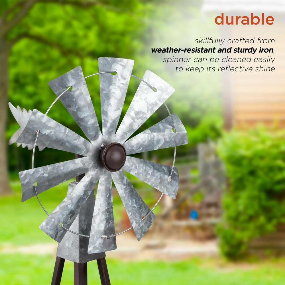 Alpine Corporation 24 in. Tall Outdoor Metal Windmill Spinner Garden Yard Decoration, Bronze and Silver - Image 6
