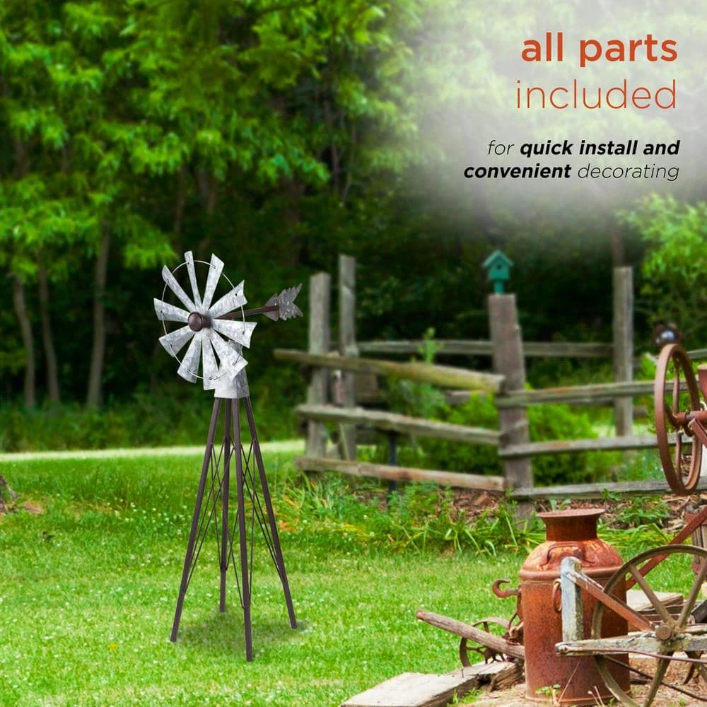 Alpine Corporation 24 in. Tall Outdoor Metal Windmill Spinner Garden Yard Decoration, Bronze and Silver - Image 7