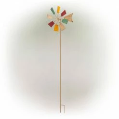 Alpine Corporation 52 in. Outdoor Metal Windmill Spinner Stake Yard Decoration, Multicolor