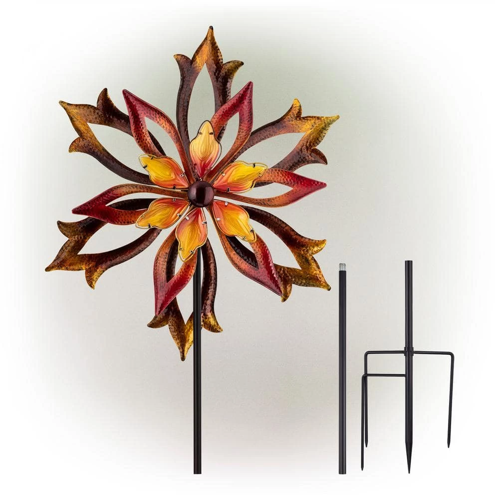 Alpine Corporation 96 in. Tall Outdoor Metal Flower Dual Kinetic Spinner Stake Yard Decoration, Red/Yellow - Image 10