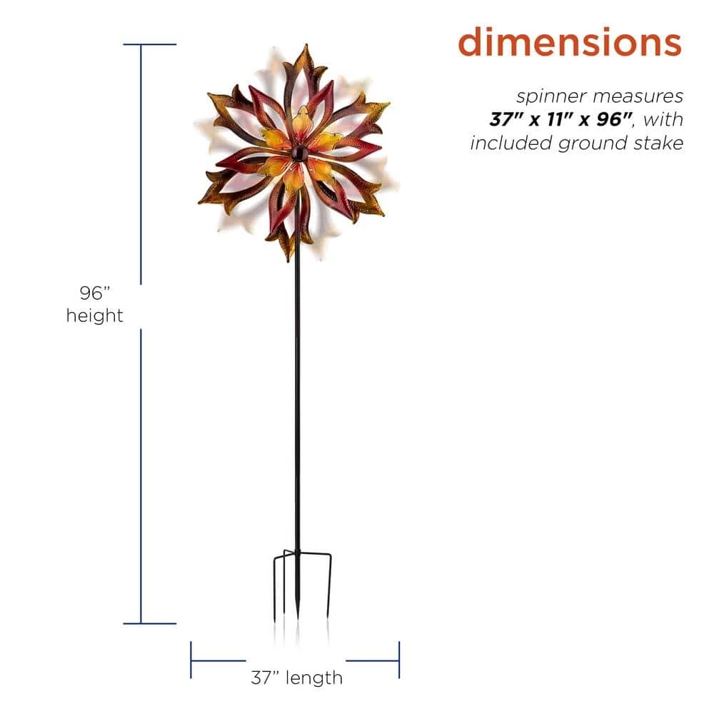 Alpine Corporation 96 in. Tall Outdoor Metal Flower Dual Kinetic Spinner Stake Yard Decoration, Red/Yellow - Image 3
