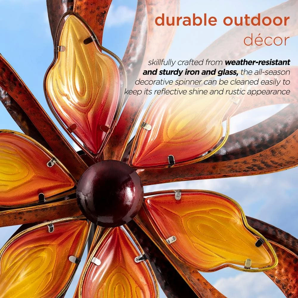 Alpine Corporation 96 in. Tall Outdoor Metal Flower Dual Kinetic Spinner Stake Yard Decoration, Red/Yellow - Image 7