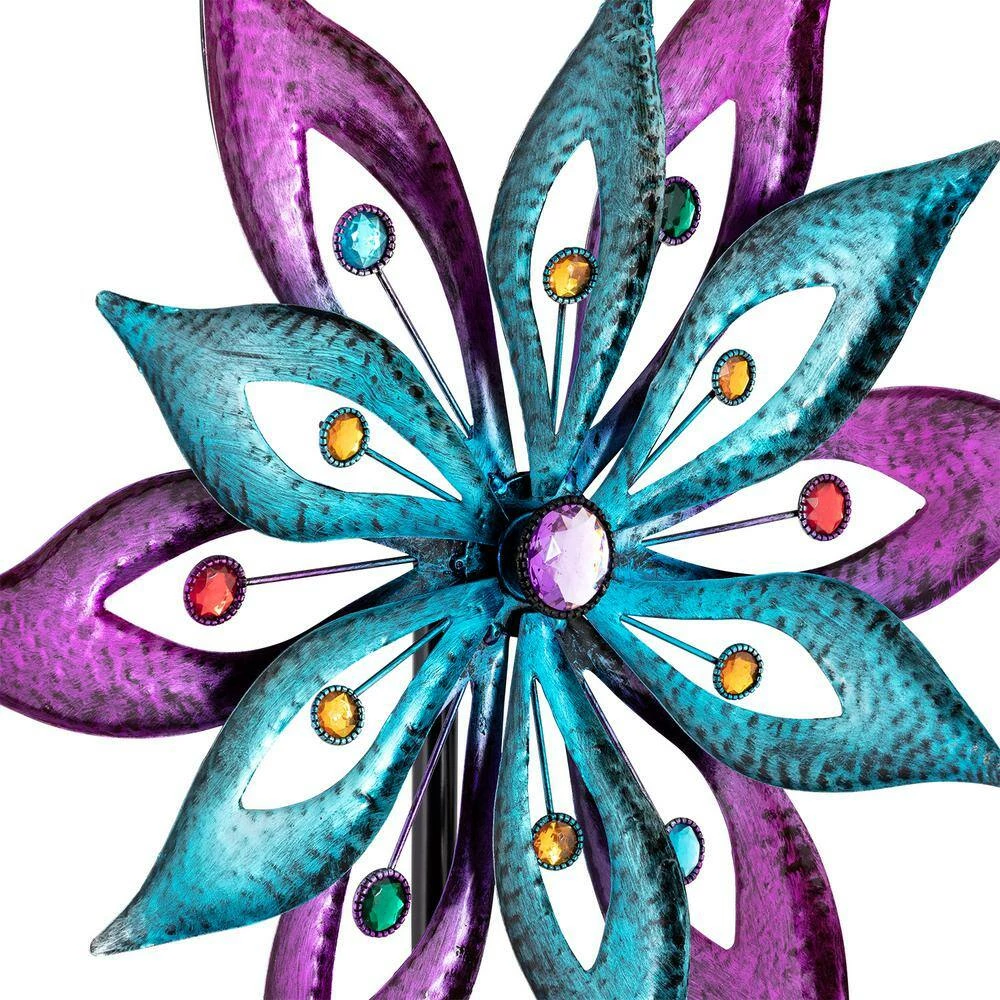 Alpine Corporation 64 in. Tall Outdoor Floral Windmill Stake with Gems Kinetic Spinner, Purple and Aqua - Image 11