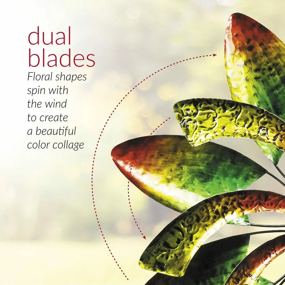 Alpine Corporation 64 in. Tall Floral Windmill Stake with Jeweled Kinetic Spinner, Green and Orange - Image 5