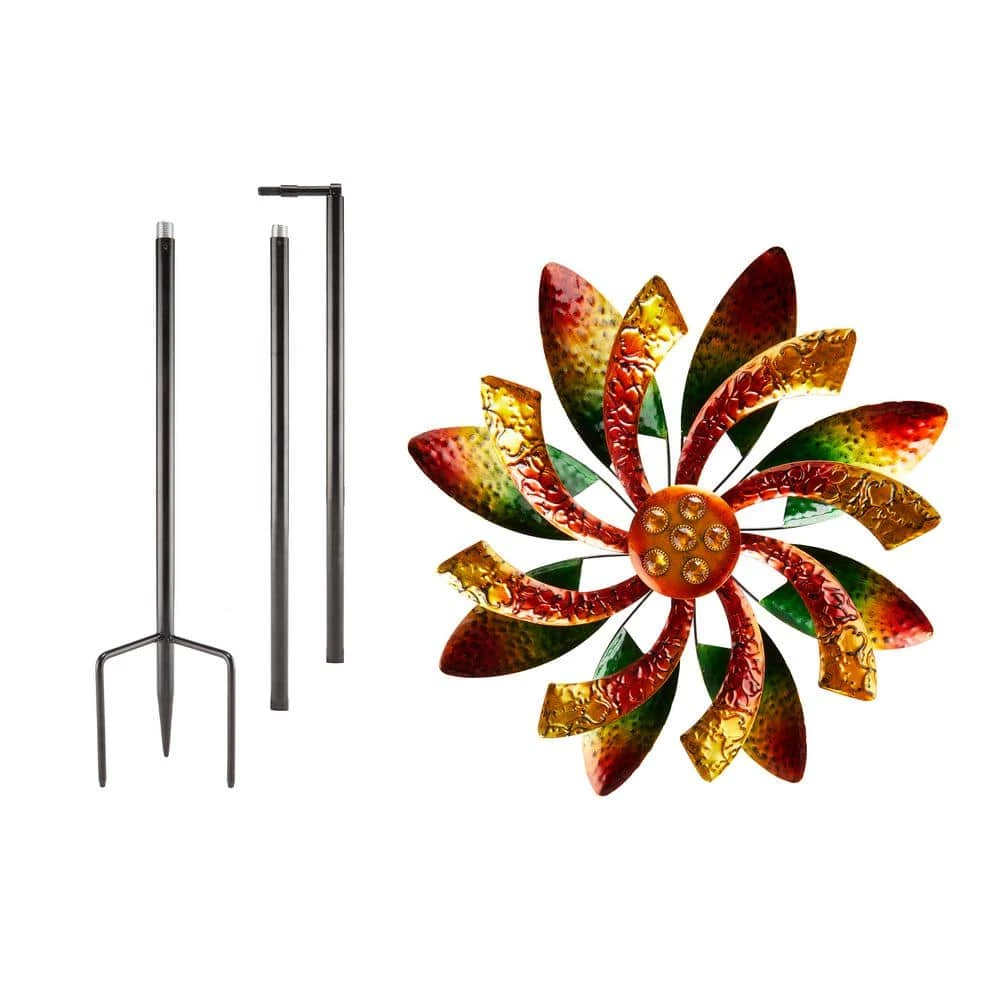 Alpine Corporation 64 in. Tall Floral Windmill Stake with Jeweled Kinetic Spinner, Green and Orange - Image 10