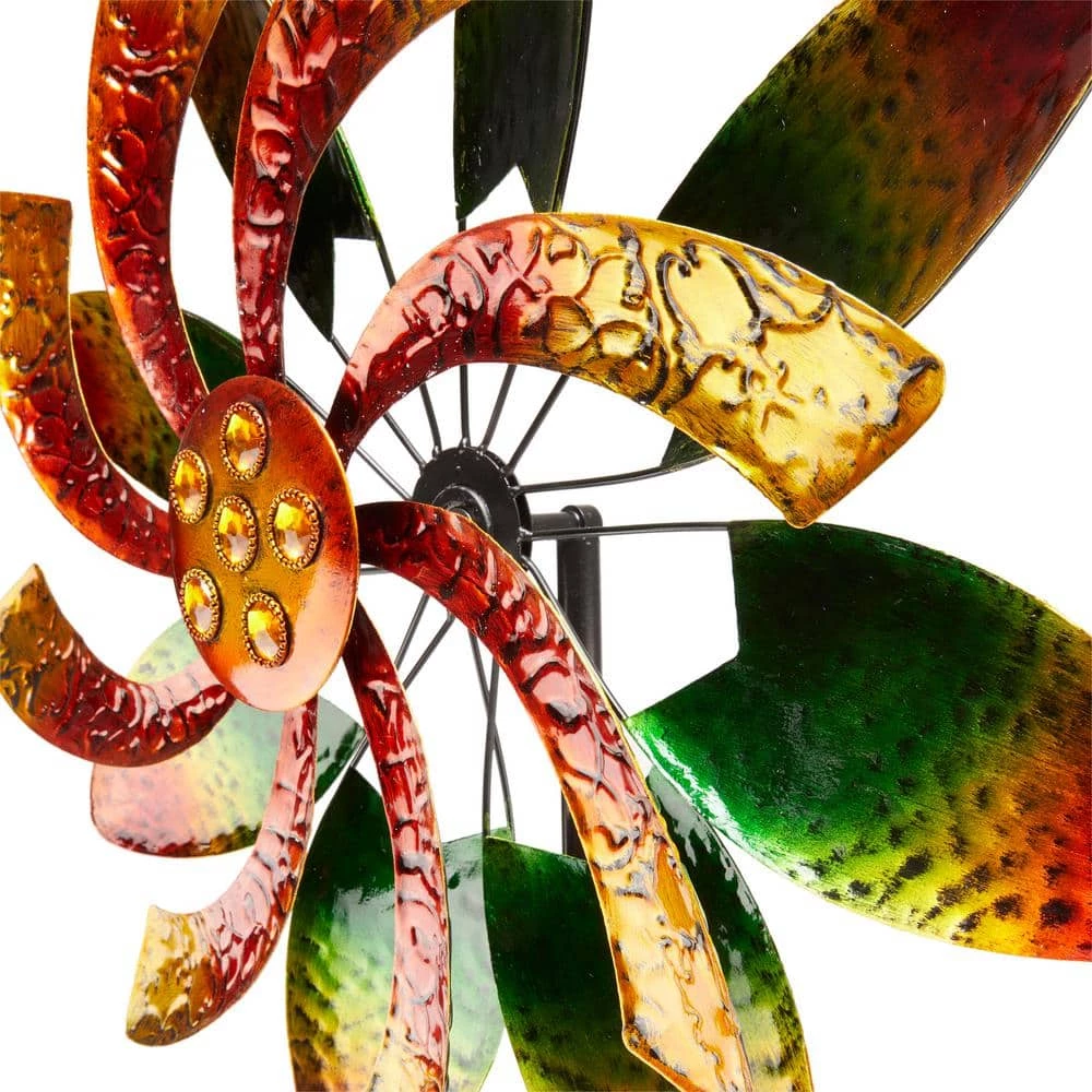 Alpine Corporation 64 in. Tall Floral Windmill Stake with Jeweled Kinetic Spinner, Green and Orange - Image 11