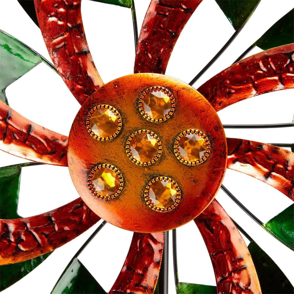 Alpine Corporation 64 in. Tall Floral Windmill Stake with Jeweled Kinetic Spinner, Green and Orange - Image 12