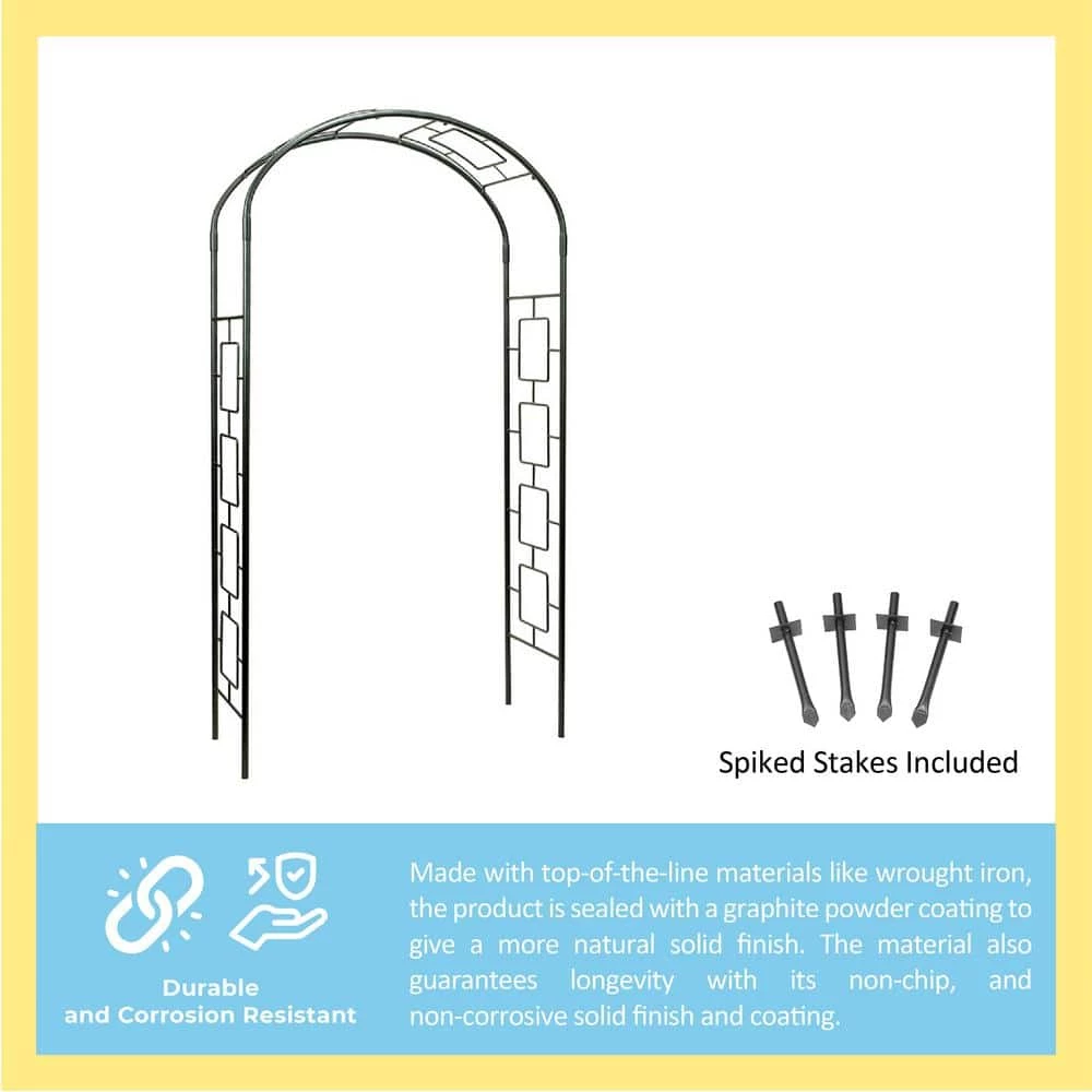 ACHLA DESIGNS Elegant Handcrafted Modern Garden Arbor, 100 in. Tall Graphite Powder Coated Finish - Image 5