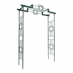ACHLA DESIGNS Elegant Handcrafted Square-on-Squares Garden Arbor II, 95.5 in. Tall Graphite Powder Coated Finish