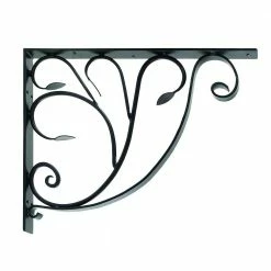 ACHLA DESIGNS 18 in. Tall Black Powder Coat Iron Elegant Detailed Leafy Leaf Mail Box Bracket