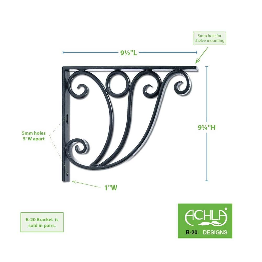 ACHLA DESIGNS Art Deco 12 in. W Black Powder Coat Iron Ionic Shelf Bracket (Set of 2) - Image 2